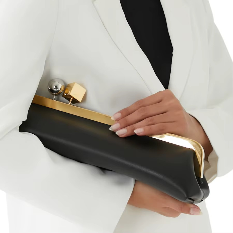 DONGSUO Clutch Damen, schwarze Mikrofaser-Leder-Umhängetasche - Bild 3