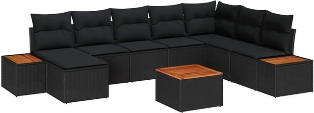 vidaXL Garten-Sofa-Set aus Poly Rattan in Schwarz mit 9 Teilen und Kissen - Bild 1