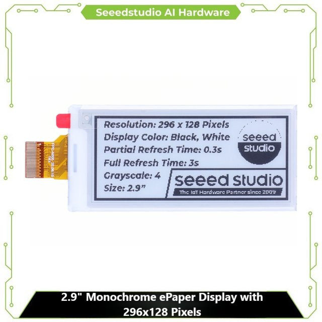Seeed Studio 2,9-Zoll-E-Paper-Display einfarbig mit 296 x 128 Pixeln und SPI-Schnittstelle für XIAO, Arduino und STM32 - Bild 1
