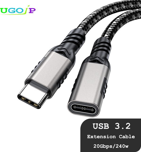 UGOjP USB 3.2 Gen2x2 Typ C Verlängerungskabel mit 20 Gbit/s Datenübertragungsrate, USB-C Stecker auf Buchse für PC, Laptop und MacBook - Bild 1