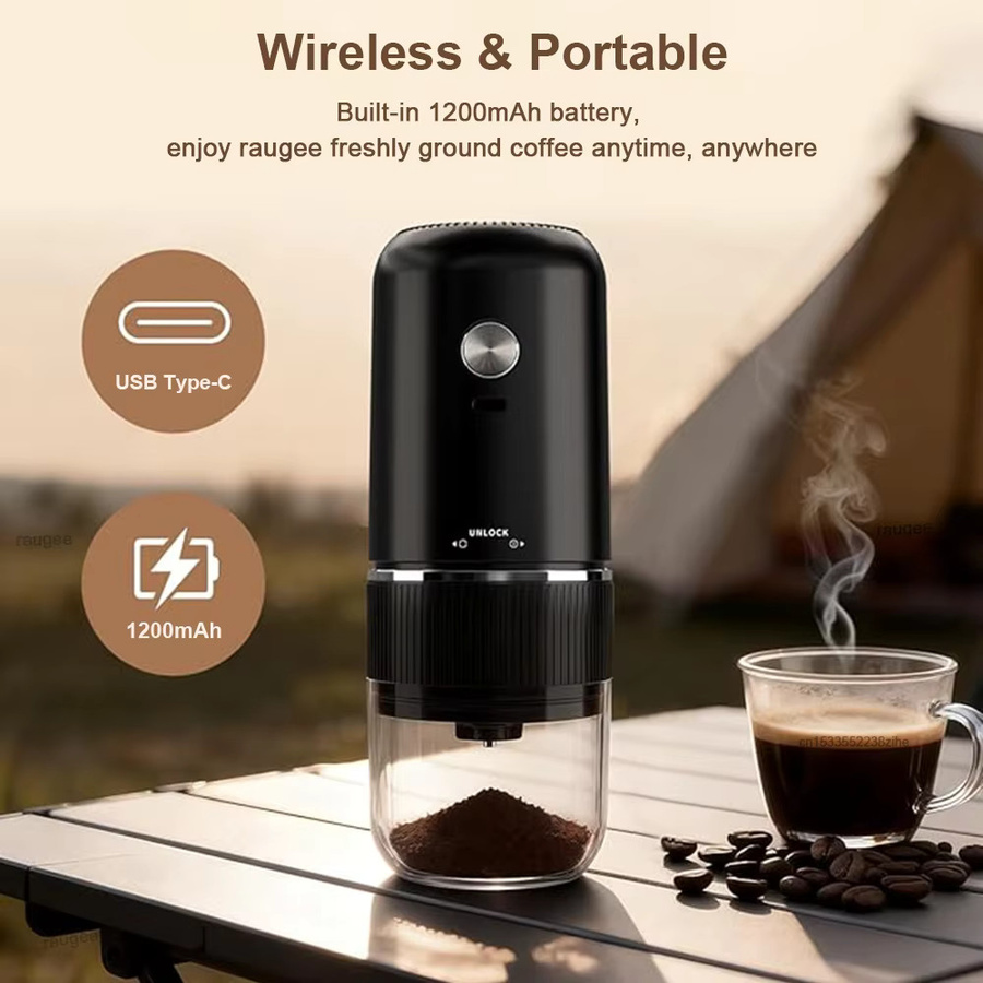 Elektrische Kaffeemühle von raugee in Schwarz für Kaffeebohnen, Kräuter und Gewürze, tragbar und verstellbar - Bild 4