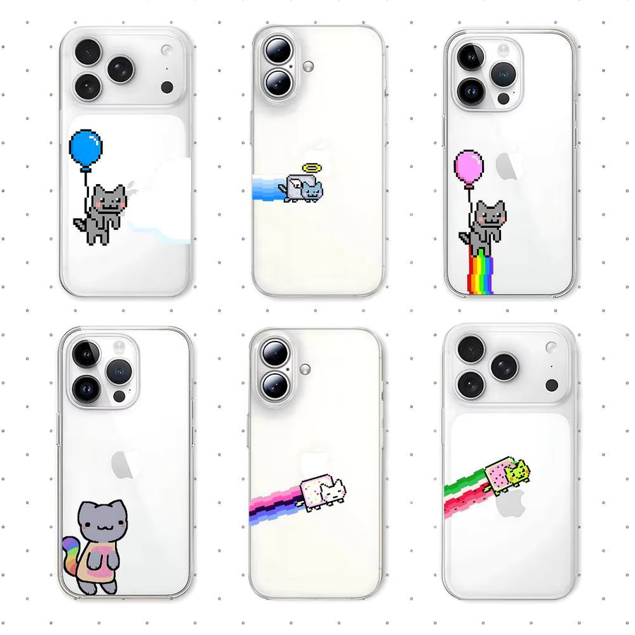 Niedliche N-Nyan Katzen-Handyhülle für Apple iPhone kompatibel mit iPhone 17 16 15 14 13 12 11 Pro Max Plus SE 2020 in Transparent - Bild 2