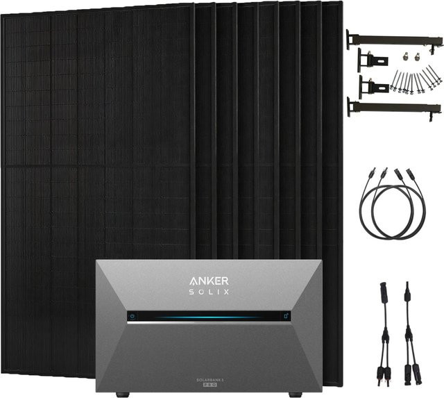 Anker SOLIX Balkonkraftwerk mit Solarbank 3 Pro und Halterung für Flachdach, Schwarz - Bild 1