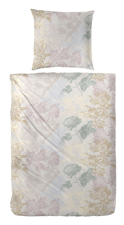 Westminster Feinbiber Bettwäsche aus Baumwolle mit floralem Rosen-Design in Silber, Grau und Blau, B/H: 155 x 220 cm mit Kissenbezug 80 x 80 cm - Bild 1