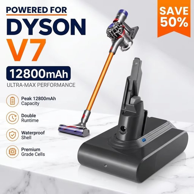 Dyson Ersatzakku für V7 SV11 Serie und Animal Pro Modelle, 21,6V 12800mAh Lithium-Ionen-Akku - Bild 1