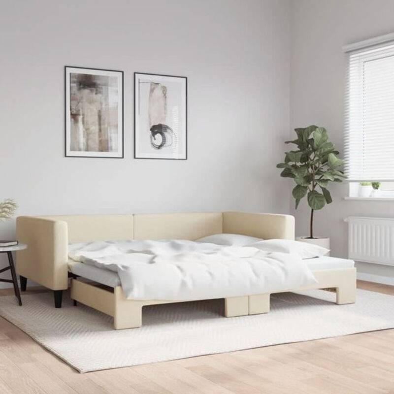Ausziehbares Funktionsbett vidaxl in Beige aus Stoff und Metall B/T/H: 200 x 100 x 68 cm - Bild 1