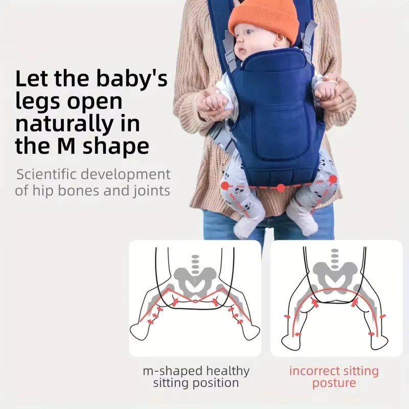 Multifunktionale Babytrage von dajinbear mit vier Tragemethoden für vorne und hinten, erhältlich in Schwarz und Blau - Bild 2