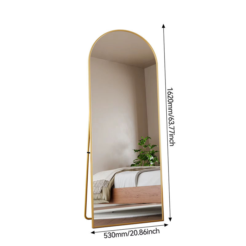 Bogenförmiger Ganzkörperspiegel Rosahqnda in Gold, wandmontierbar oder als Anlehnspiegel mit Metallrahmen, B/H: 162 x 53 cm - Bild 3