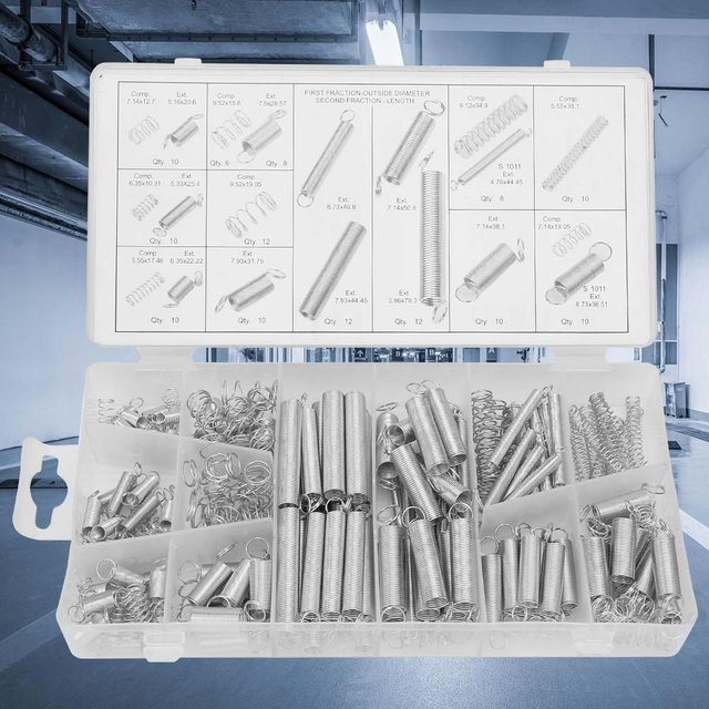 Fishine 200-teiliges Metallfedern Set aus Stahl, Sortiment für Zug- und Druckfedern in Grau und Silber - Bild 1