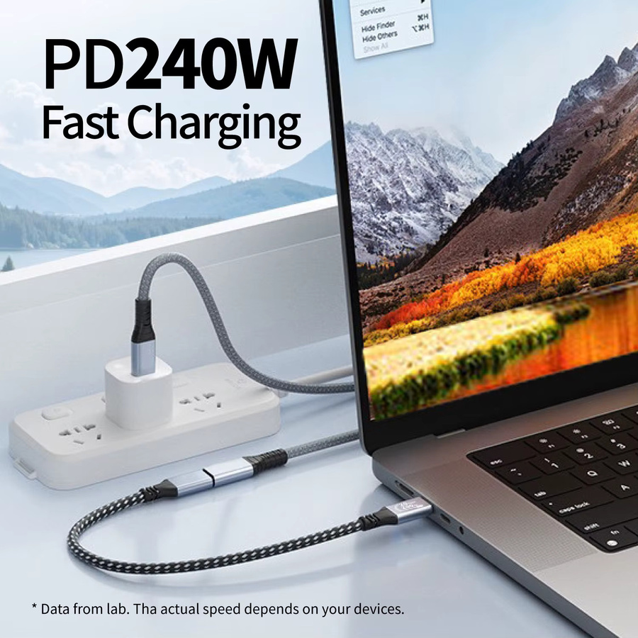 USB 3.2 Verlängerungskabel USB-C 240W 20 Gbps Hochgeschwindigkeits-Datenkabel Grau - Bild 6