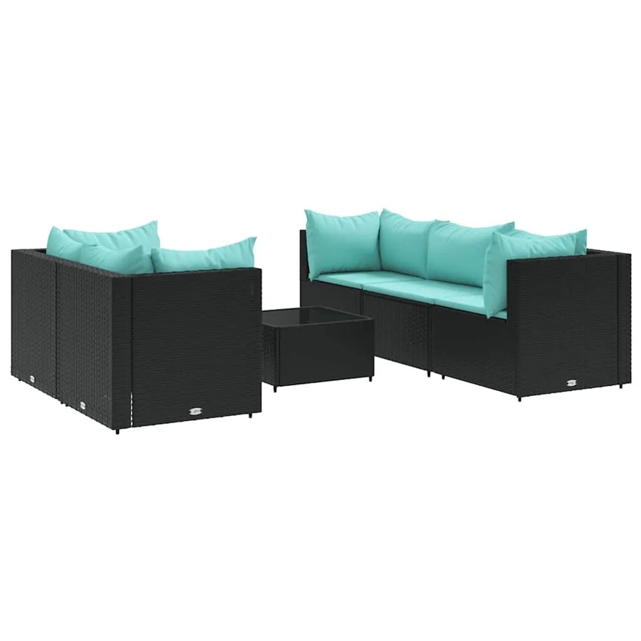 vidaXL 6-teiliges Garten-Lounge-Set in Schwarz mit Polsterkissen aus Poly-Rattan und Metallgestell - Bild 2