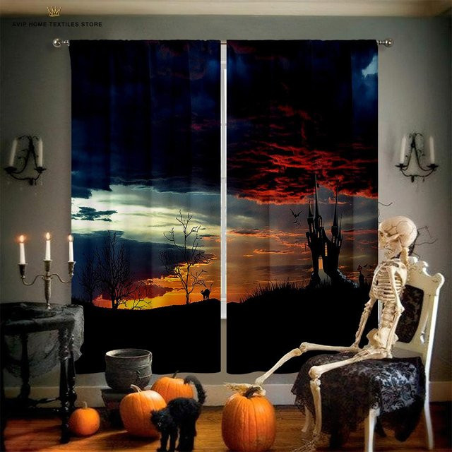 Yiran Furniture Halloween Horror Vorhänge mit Kürbis-Motiv, 2er-Set, Mehrfarbig, B: 50 cm, H: 130 cm - Bild 1