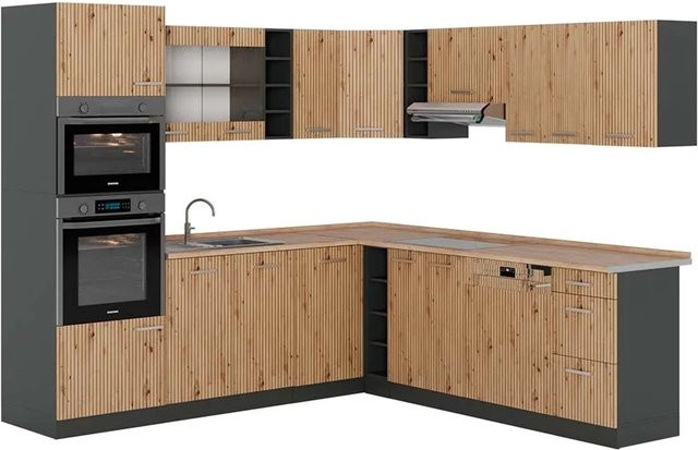 Vicco R-Line Eckküche modern in Artisan Eiche und Anthrazit B/T/H: 237 x 247 x 81,6 cm - Bild 1