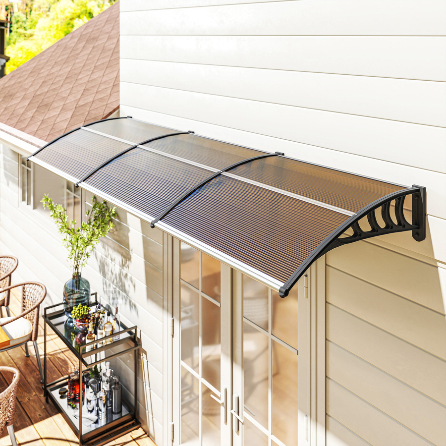 Outsunny Pultvordach für die Haustür als Regenschutz und Sonnenschutz mit UV-Schutz, Farbe: Schwarz-Braun, B/T/H: 303 x 96 x 27 cm - Bild 2