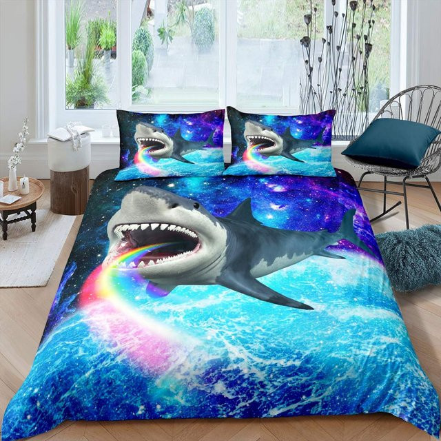 Binchi Fitness Bettwäscheset Tiefseehai mit Bettbezug und Kissenbezug, Design Unterwasserwelt Ozean, Farbe Schwarz/Mehrfarbig, B/H: 135 x 200 cm - Bild 1