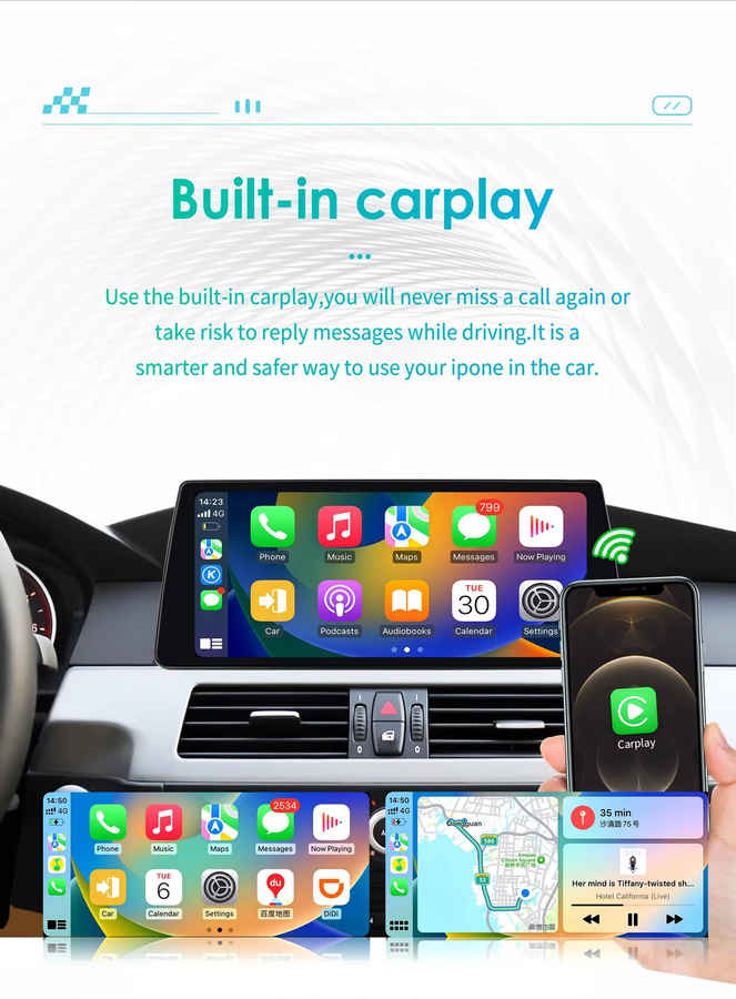 Hizpo Android Autoradio für BMW 5er E60 E61 CCC CIC mit 10,25 Zoll Display, DSP, GPS, 4G, Bluetooth und CarPlay in Schwarz - Bild 2
