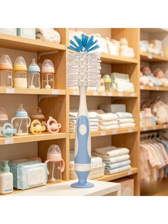 2-in-1 Babyflaschen-Reinigungsbürste aus Nylon mit Saugständer für Flaschen und Schnuller, Blau - Bild 5