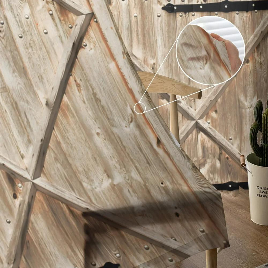 Yiran Furniture Bauernhof Scheune Holztür Vorhang aus transparentem Voile mit Ösen, Breite: 135 cm, Höhe: 115 cm - Bild 1