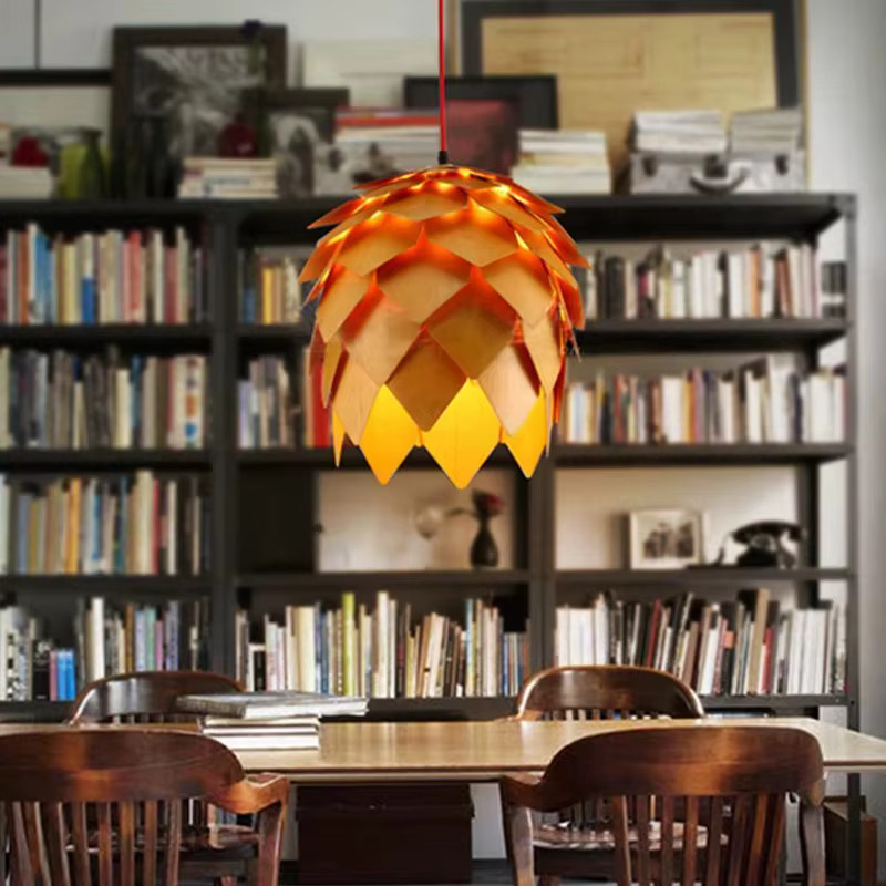 JUDU Moderne Nordic LED Pendelleuchte aus Holz in Tannenzapfen-Design, Braun, Warmweiß - Bild 5