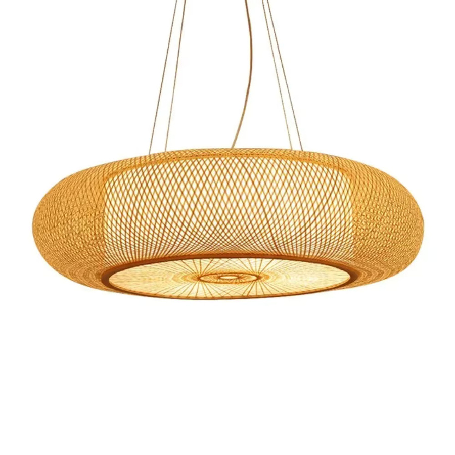 JOYINLED Pendelleuchte aus Rattan und Bambus im Boho-Design, runde Hängelampe aus Holz für Wohnzimmer und Schlafzimmer - Bild 3