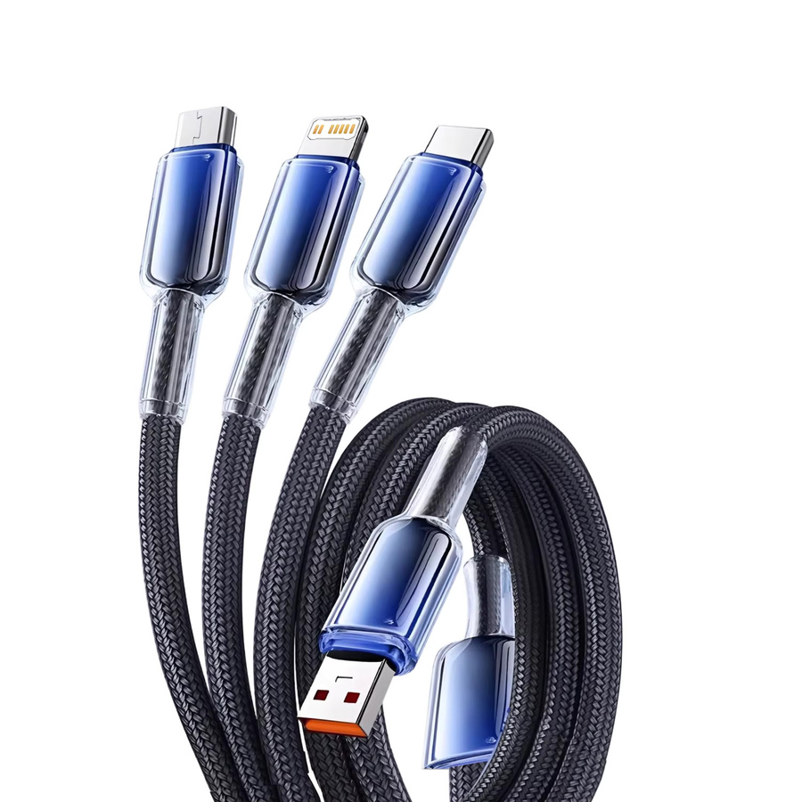 3-in-1 USB-Ladekabel mit 120 W und 6 A für Huawei, Honor, iPhone und Samsung, kompatibel mit Micro-USB, USB-C und Lightning, Länge: 1,2 m - Bild 2