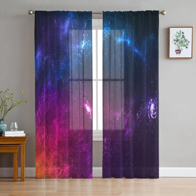 Regenbogen Sternenlicht Transparente Chiffon Vorhänge mit Sternen-Design, Mehrfarbig, Breite: 135 cm, Höhe: 115 cm - Bild 1