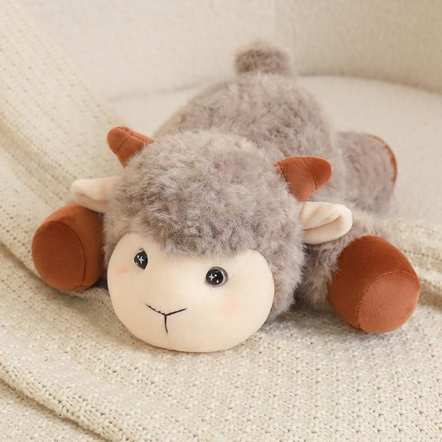 Yiran toy Niedliches liegendes Schaf Plüschtier, Grau, Weiß, Braun, 24cm - Bild 1