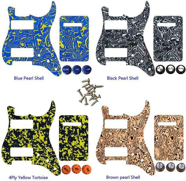 FeiMan Custom Gitarren-Schlagbrett Set für US 11-Schraubenlöcher mit Strat 2 P90 Humbucker Konfiguration, Rückplatte und Steuerknopf in Weiß und Multicolour - Bild 1