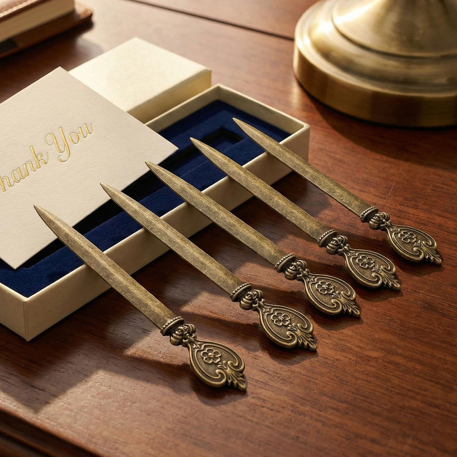 5er Set Brieföffner im Retro-Design aus Zinklegierung mit Blumenmuster in Gold für Zuhause und Schule - Bild 2