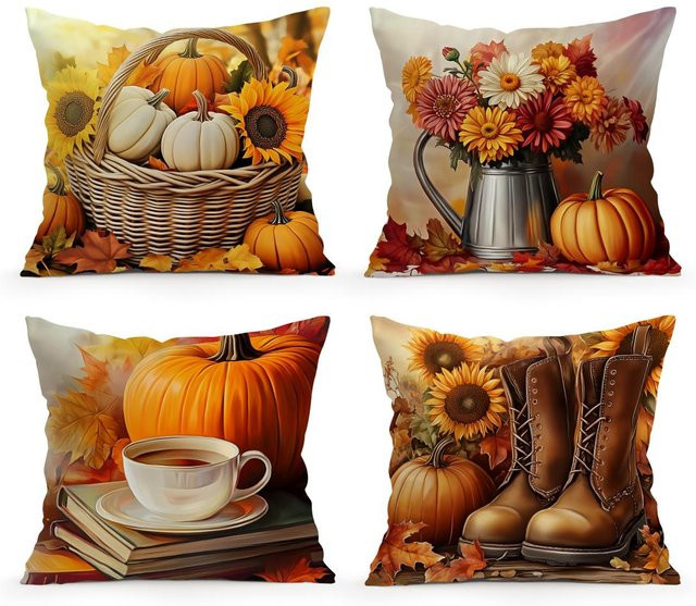 Tinika Chen Zierkissenbezug Herbst Kürbis Design aus Polyester, Multicolor, B/H: 18 x 18 cm - Bild 1