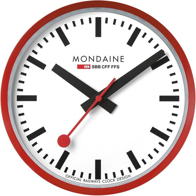 Mondaine Wanduhr A990.CLOCK.11SBC in Rot und Weiß, analoges Quartzwerk, rund, Durchmesser: 25 cm - Bild 1