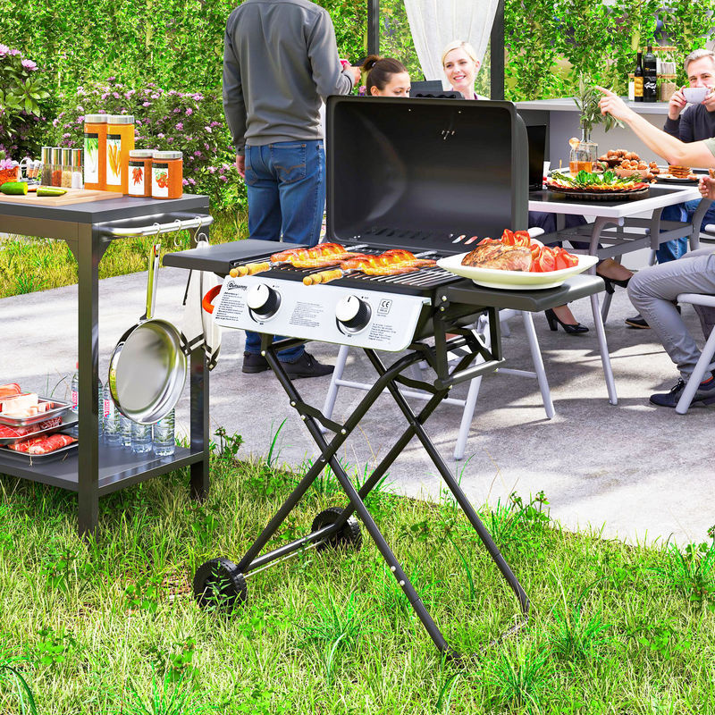 Outsunny Gasgrill Grillwagen mit 2 Edelstahl-Brennern und Thermometer, H x B x T: 102 x 50 x 101 cm - Bild 2