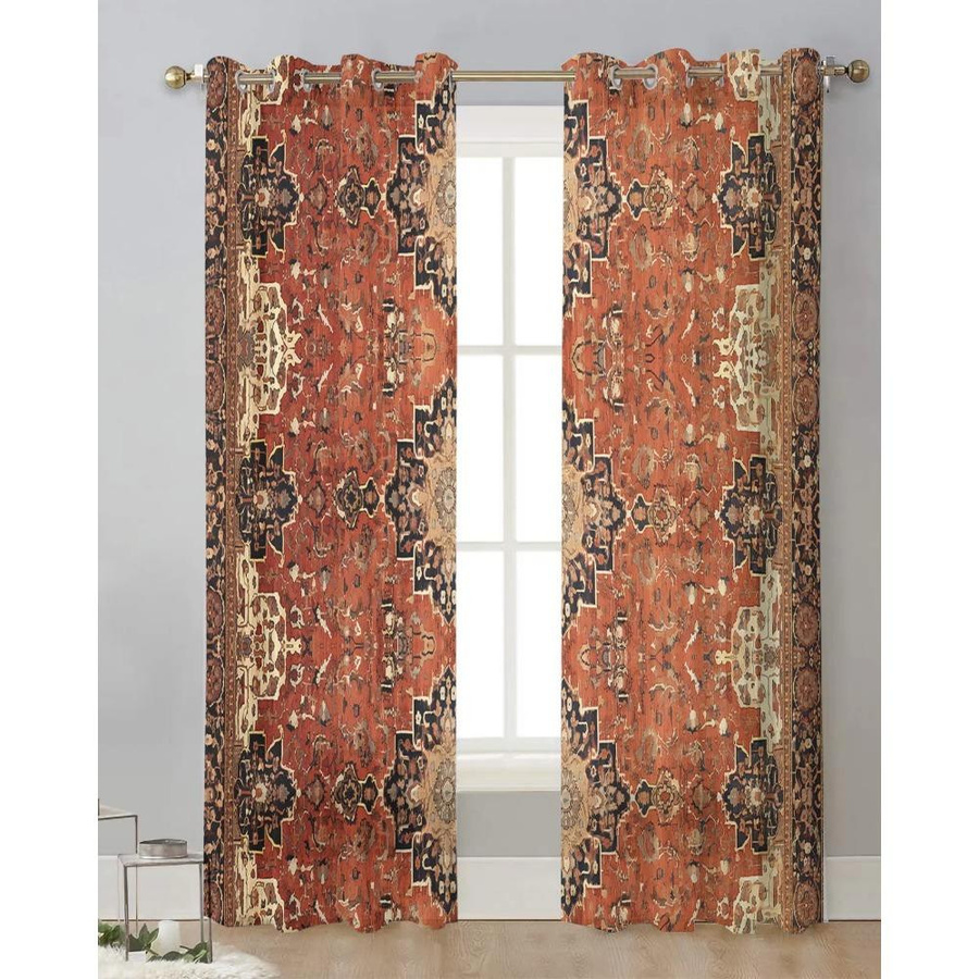 Yiran Furniture Transparenter Vorhang mit Retro Mittelalterlichem Türkischem Muster aus Voile Organza, Mehrfarbig, Breite: 135 cm, Höhe: 115 cm - Bild 1