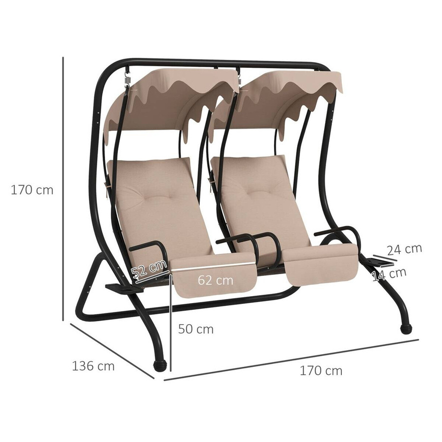 Outsunny Hollywoodschaukel beige mit Sonnendach und Kissen, B/H/L: 136 x 170 x 170 cm - Bild 4