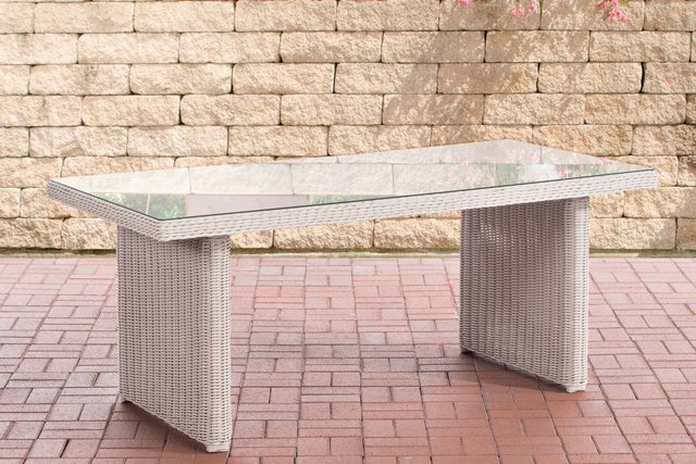 TPFGarden Tisch Fonda aus Polyrattan in Perlweiß mit Glasplatte und Aluminiumgestell - Bild 1
