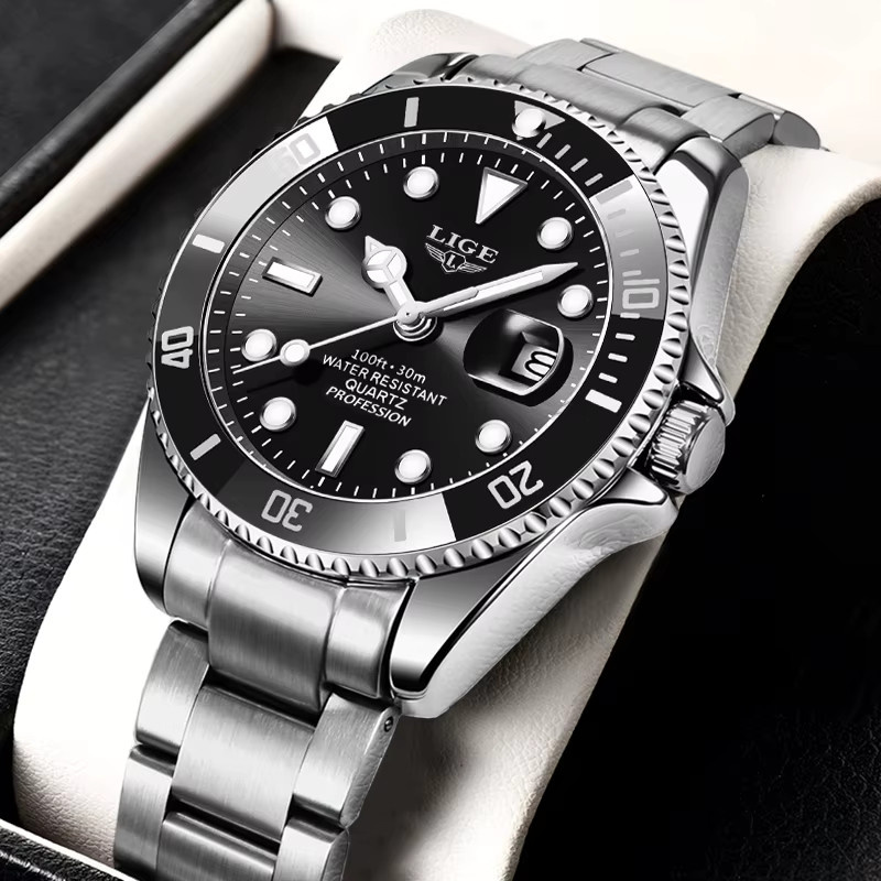 LIGE Armbanduhr Chronograph, Quarz, Edelstahl, Schwarz, Silber, Herren - Bild 6