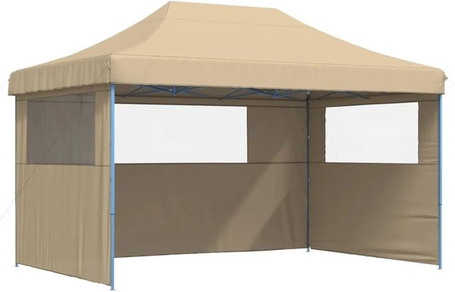 vidaXL Pop-Up Partyzelt mit 3 Seitenwänden und Fenstern, Beige - Bild 1