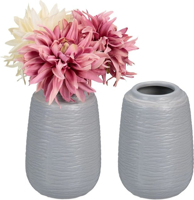 Relaxdays Keramik Vasen Set Grau im Landhaus-Stil, Höhe: 15 cm, Breite: 10 cm, Tiefe: 10 cm - Bild 1