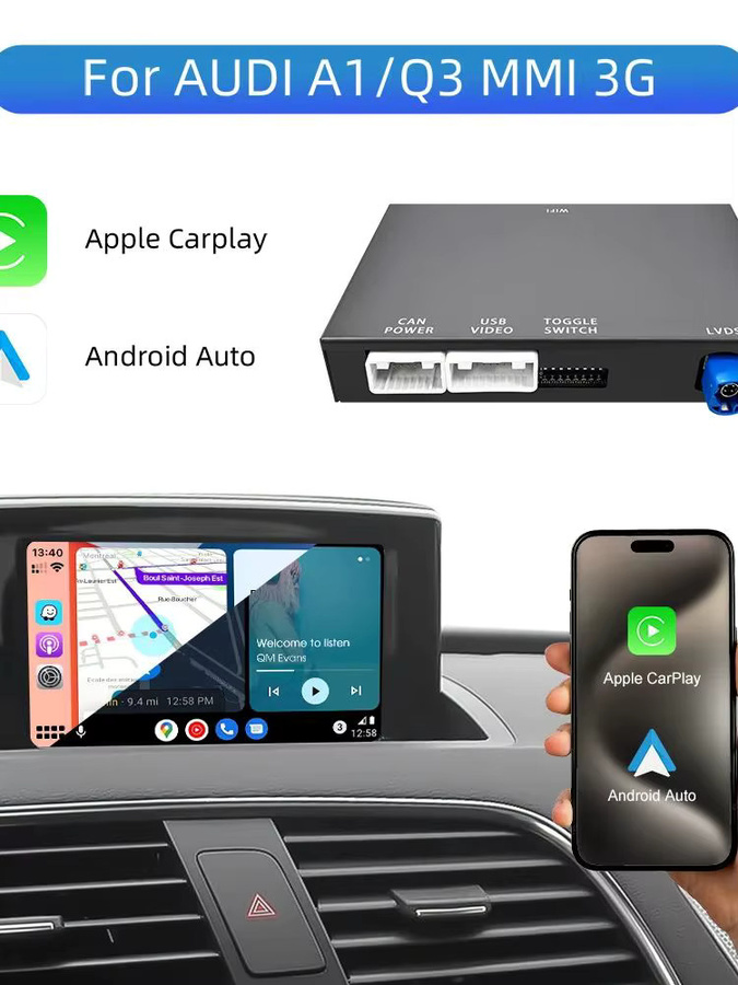 ANYFAR OEM Bildschirm-Upgrade Decoder-Box für Audi A1 Q3 2012-2018 MMI 3G HN+ BNav HNav mit AirPlay und Mirror Link, Schwarz - Bild 5