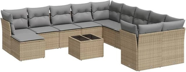 vidaXL 12-teilige Garten-Sofagarnitur in L-Form aus Polyrattan mit Kissen in Beige und Grau - Bild 1