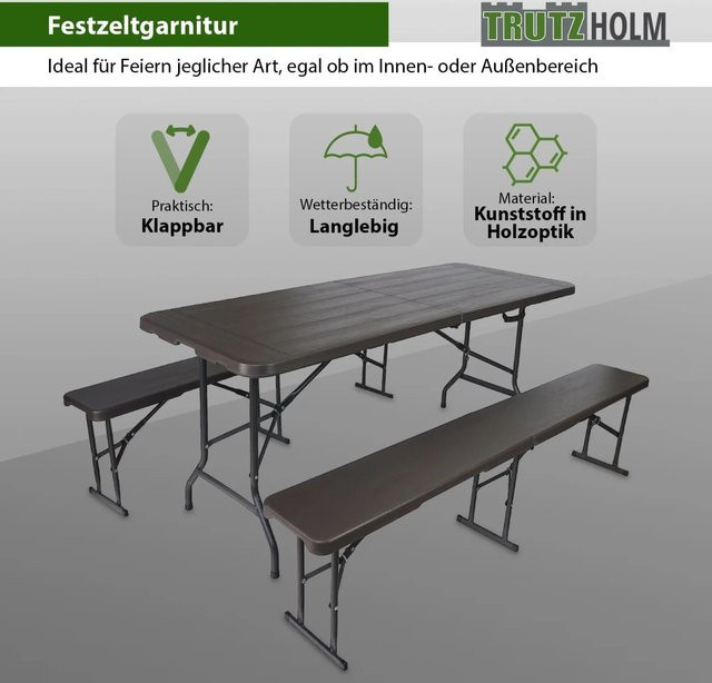 TrutzHolm Bierzeltgarnitur in Grau, klappbares Gartenmöbelset bestehend aus 2 Bierbänken und 1 Tisch, B/T/H: 180 x 75 x 74 cm - Bild 1