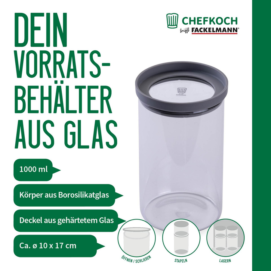 Fackelmann Chefkoch Vorratsglas aus Glas mit Silikon-Dichtung, transparent, 1 l - Bild 3