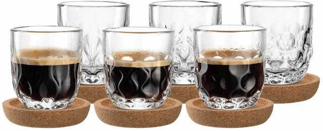Leonardo Espressogläser Gocce mit Untersetzer, 6er Set, transparent, 60 ml pro Glas - Bild 1