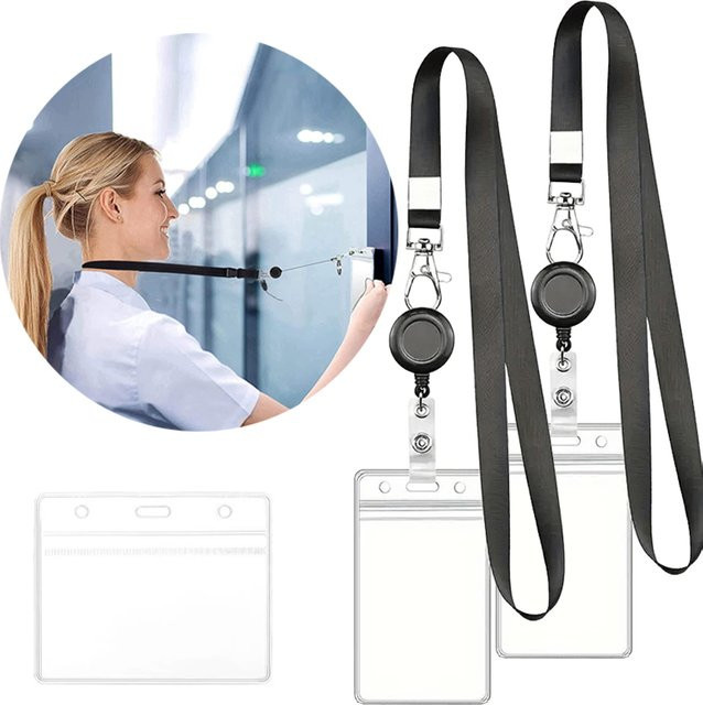 ZYF PVC Kartenhalter mit erweiterbarem Hängeseil, transparent, vertikale und horizontale Nutzung - Bild 1