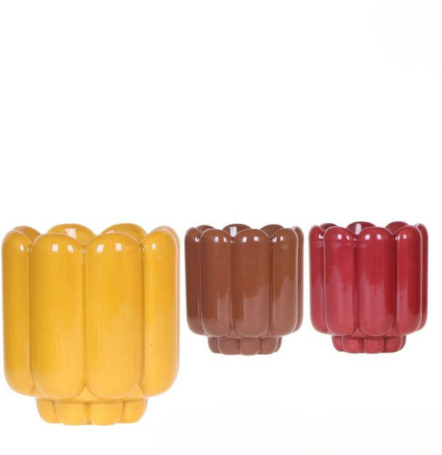 Keramik-Übertopf Retro in Gelb, Braun und Rot mit Durchmesser: 9 cm - Bild 1