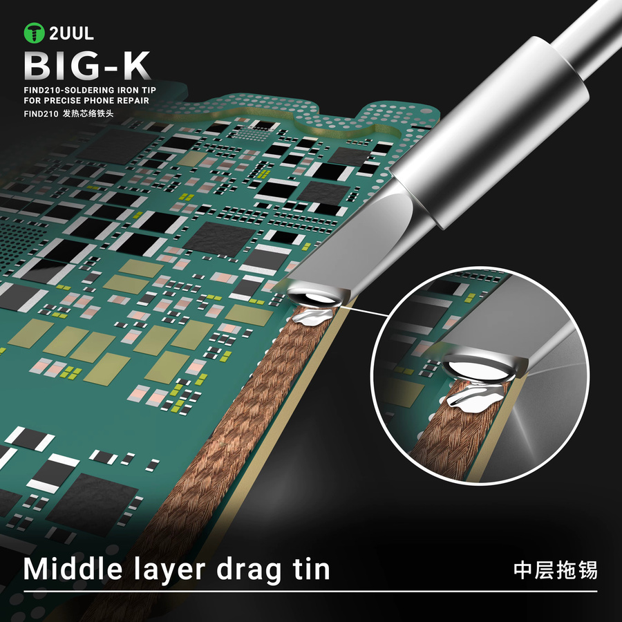 2UUL FIND210 BIG-K Heizkern Lötkolbenspitze für Handy Motherboard PCB CPU IC Reparatur in Silber - Bild 5