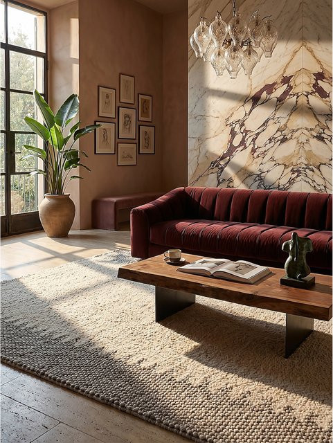 Teppich mit Bordüre von Kadima Design in Beige mit High-Low-Effekt, B/T: 80 x 150 cm - Bild 1