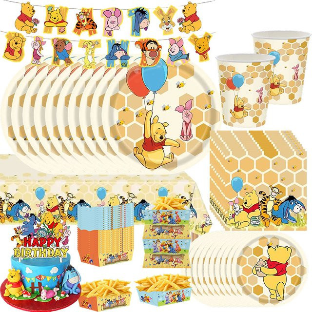 Hasbro Winnie The Pooh Geburtstagsparty Set mit Banner, Luftballons, Geschirr und Tischdecke in Mehrfarbig - Bild 1