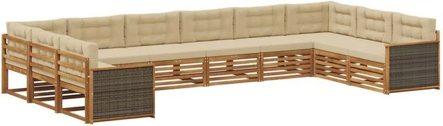 vidaXL Sofagarnitur aus Massivholz Akazie mit 10 Kissen in Natur-Beige - Bild 1