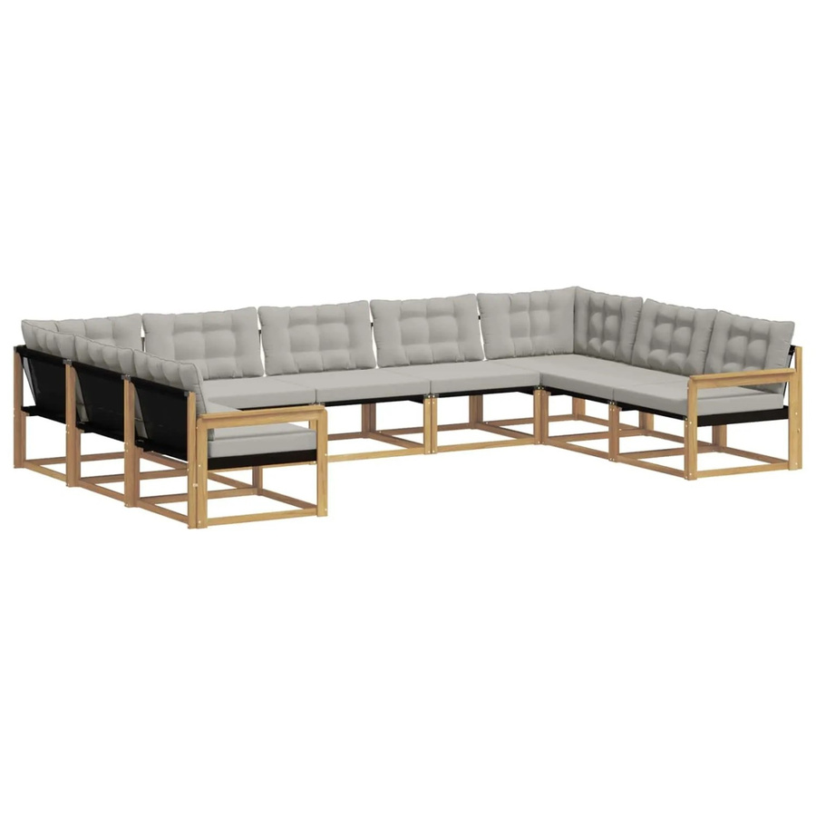 vidaXL Outdoor-Sofagarnitur 9-teilig aus Akazienholz mit Textilene und Kissen in Weiß-Hellgrau - Bild 2